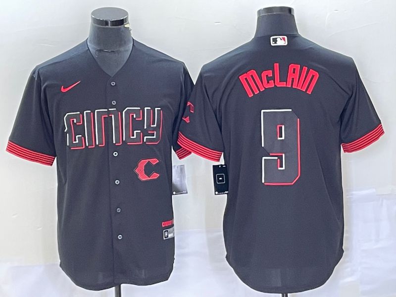 Men Cincinnati Reds 9 Mclain Nike Black 2023 City Connect Replica Player Elite MLB Jersey8